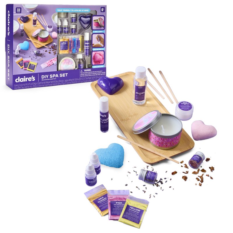 Claire’s DIY Bath Bomb & Scented Candle Making Set, 32-Piece Spa Craft Kit, Make Your Own Soothing Oils & Perfume Fragrance, Kids Toys, Science Beauty Project Activity, Arts & Crafts Gift for Ages 6+