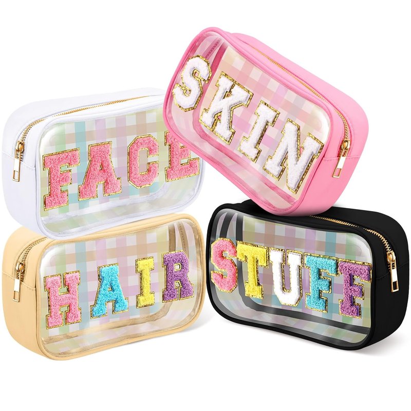 Chenille Letter Cosmetic Bag Set - Waterproof Nylon Makeup Pouches | Multi-Purpose Toiletry Organizers for Women (Classic Colors)
