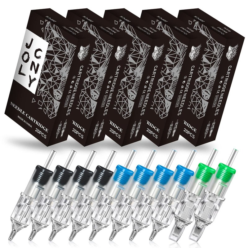 Jconly 100pcs Tattoo Cartridge Needles Mixed Size 3RL 5RL 7RL 9RL 3RS 5RS 7RS 9RS 7M1 9M1 for Line Shader Magnum…