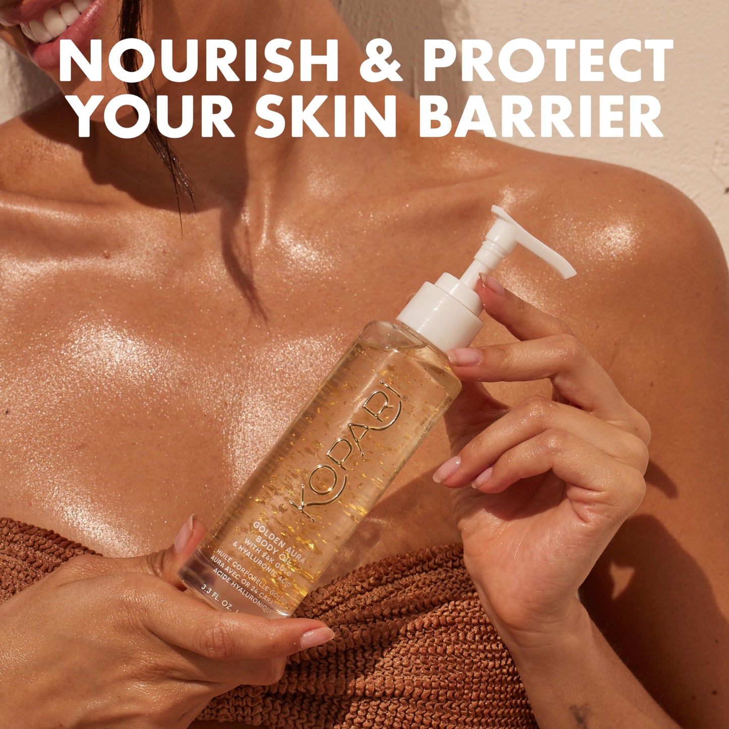 Kopari Golden Aura Body Oil with 24k Gold & Hyaluronic Acid - Hydrating Formula for Glowing Skin 3.3 oz