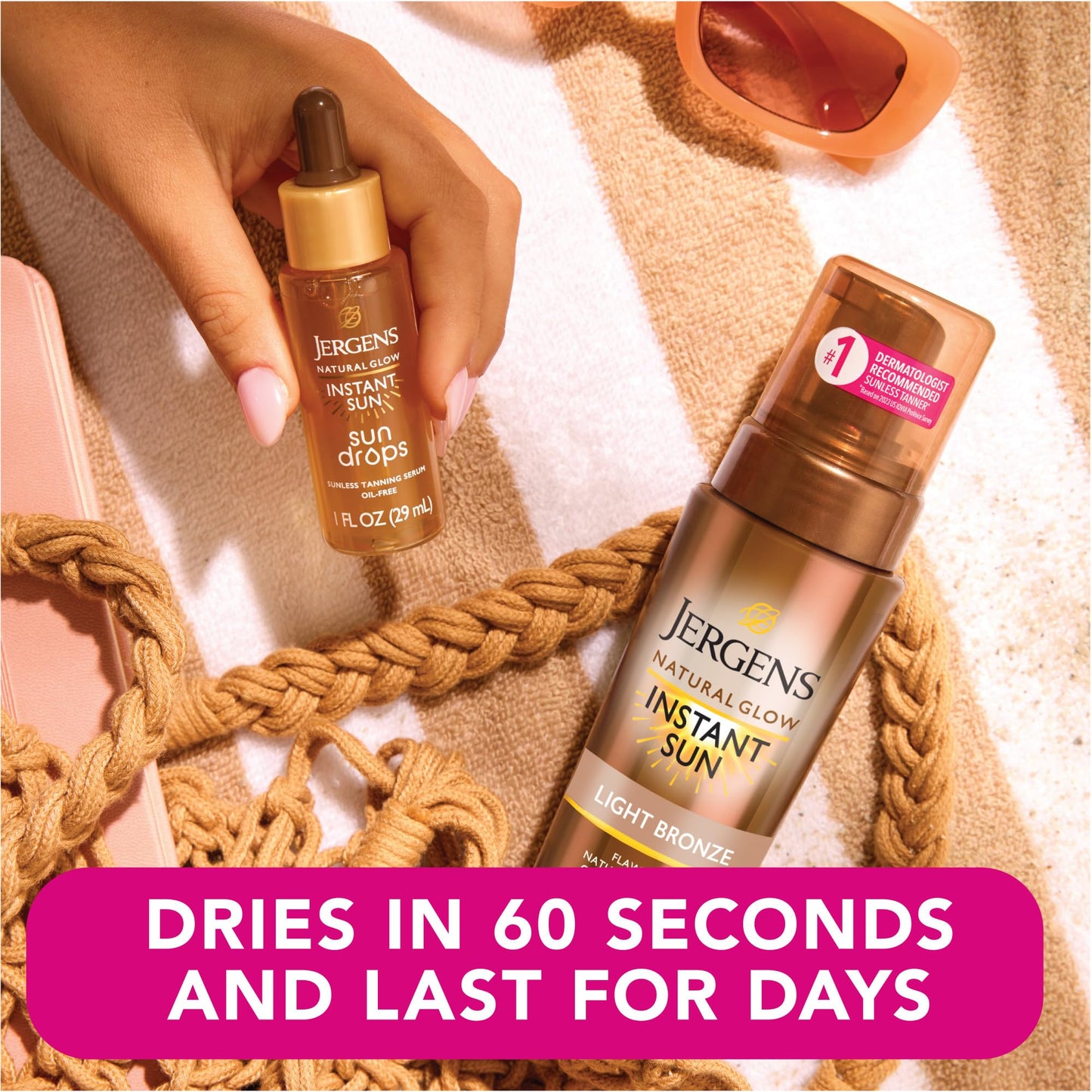Jergens Natural Glow Instant Sun Bundle: Light Bronze Sunless Tanning Mousse, 6oz Bottle and Applicator Mitt