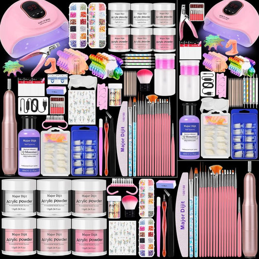 Acrylic Nail Kit with U V Lamp, Liquid Monomer and 6 Color Acrylic Powder