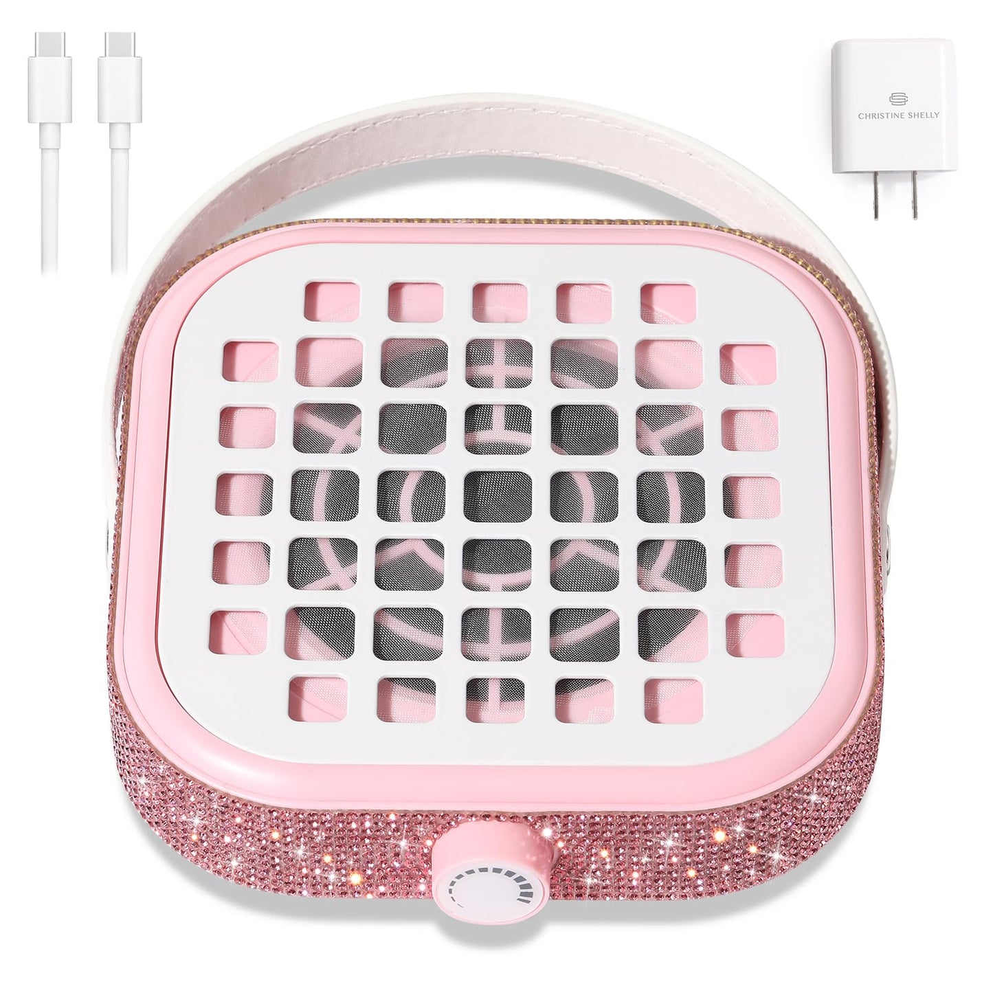CHRISTINE SHELLY Nail Dust Collector, Bling Crystal Diamond Compact 6000RPM Powerful Vacuum Fan Vent Dust Collector Extractor Dust Suction Machine for Acrylic Nails Polishing, Fast Charging