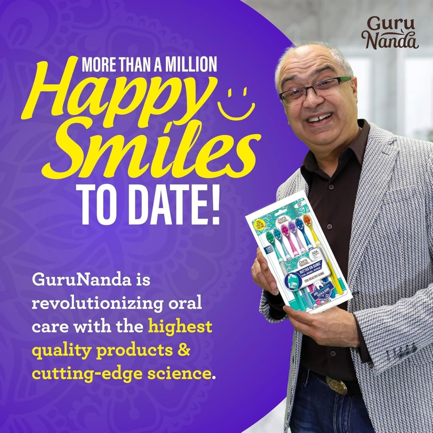 GuruNanda Butter On Gums Toothbrush, ADA Accepted, with 8000+ Ultra Soft Softex Bristles for Sensitive & Receding Gums, Perfect for Whiter Teeth, 6 Ct (Pack of 4)