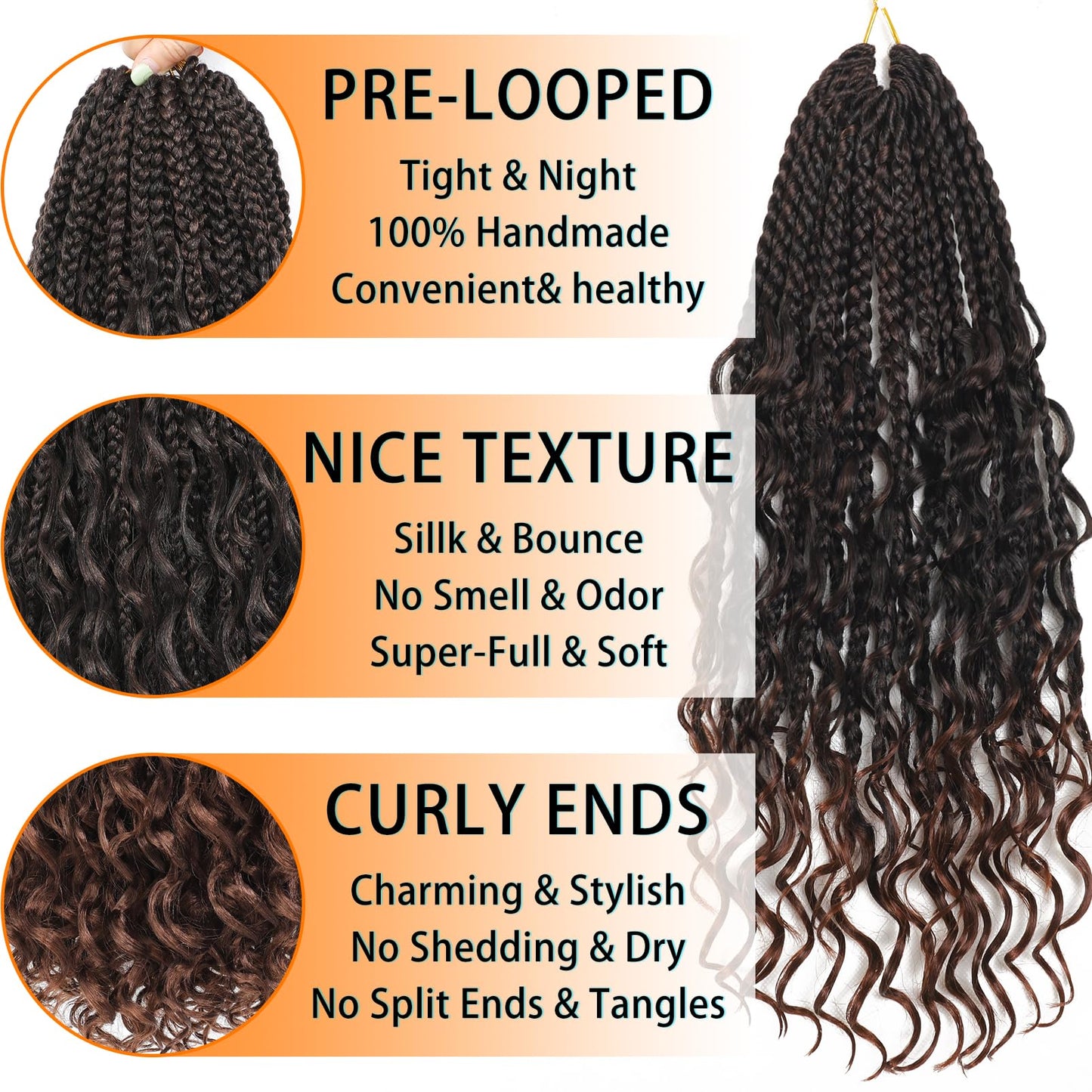 9 Packs Boho Goddess Box Braids Crochet Hair Bohemian Box with Curly Ends Pre-Looped Synthetic Hair Extensions for Black Women(24 Inch,1B)