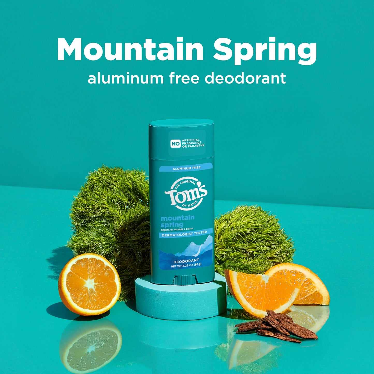 Tom’s of Maine Mountain Spring Natural Deodorant for Men and Women, Aluminum Free, 3.25 oz, 2-Pack