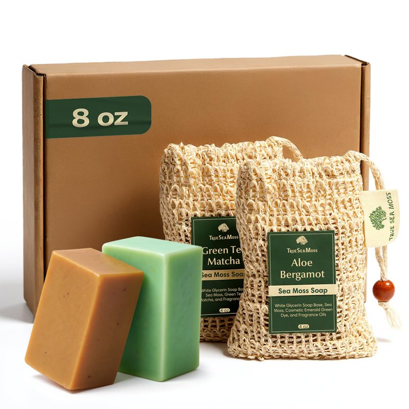 TrueSeaMoss Sea Moss Soap Bar – Detoxifying Green Tea Matcha & Aloe Bergamot – All-Natural Handmade Soap for Sensitive Skin, Face & Body – Wellness Valentine's Gift for Men & Women