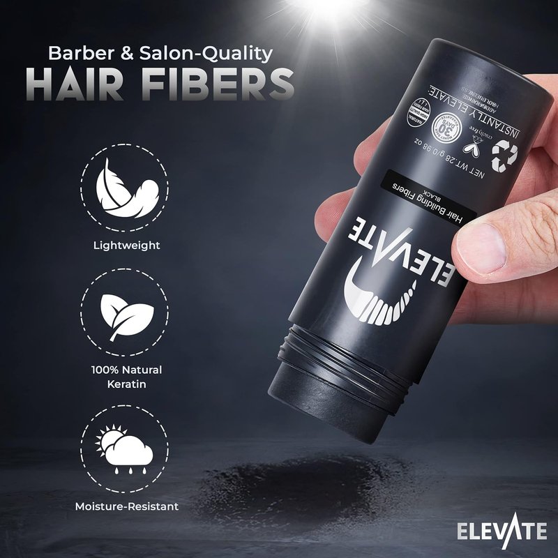 ELEVATE Hair Fibers for Thinning Hair - Natural Keratin for Instant Volume | 40g Bottle (Black)