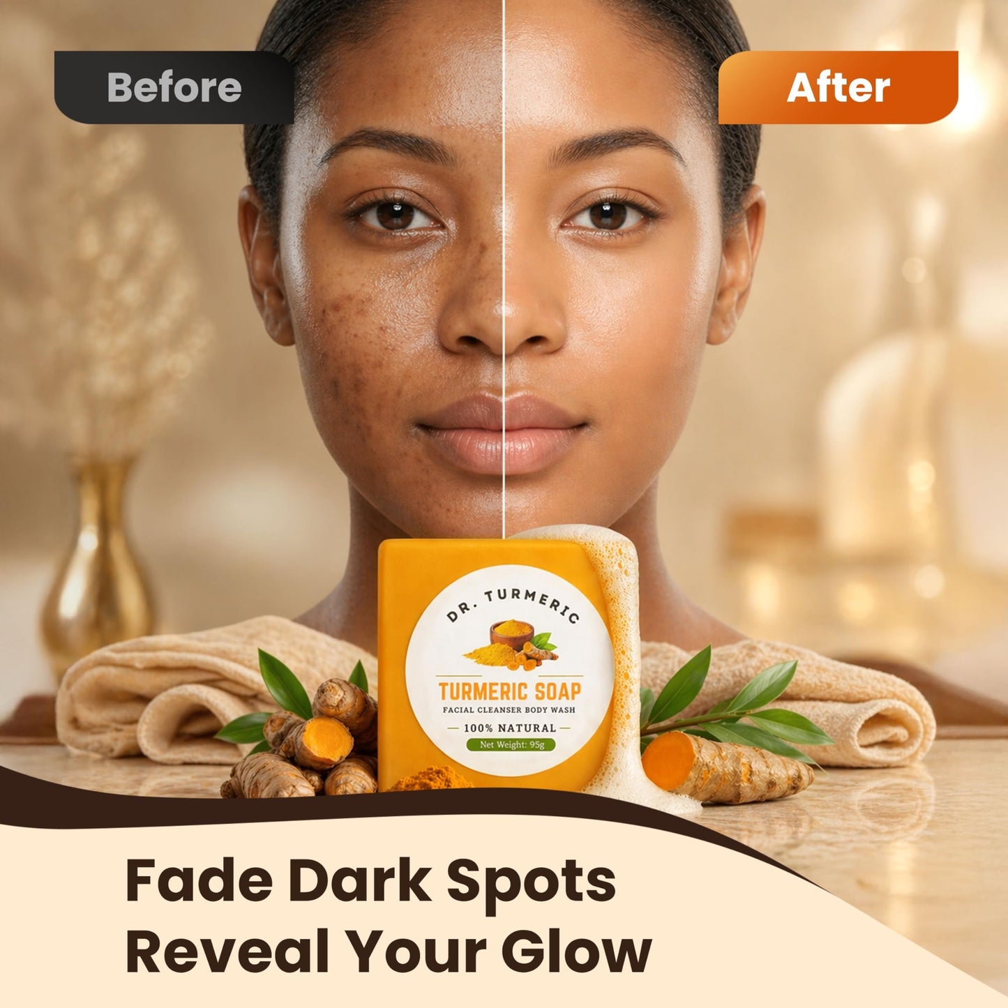 Turmeric Soap Bar for Face & Body | Vegan Skin Cleanser for Smooth, Moisturized & Radiant-Looking Skin | Rich Lather, Deep Cleansing & Refreshing Scent | 12 Bars