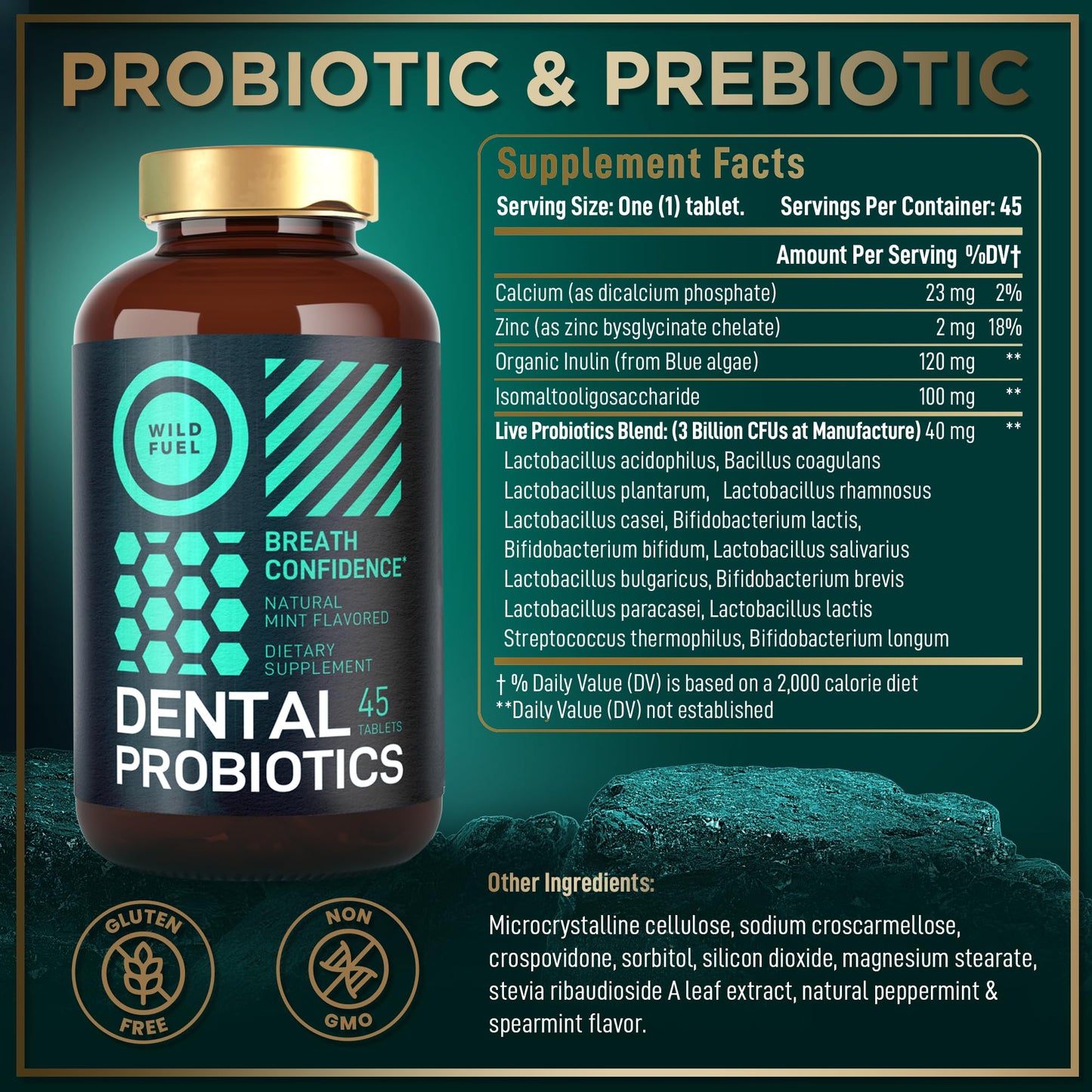 Oral Probiotics for Mouth Bad Breath - Dental Probiotics for Teeth and Gums - 3 Billion CFU Advanced Bad Breath Treatment for Mouth Health - 90 Prebiotic and Probiotic Lactobacillus Salivarius Tablets
