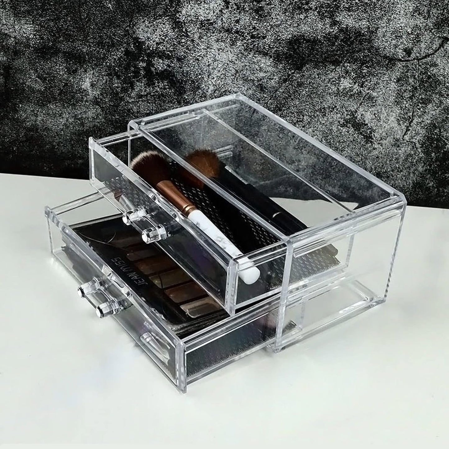 Acrylic Makeup Organizer - 2 Drawer Transparent Storage Box for Jewelry & Cosmetics | Dustproof Vanity Display