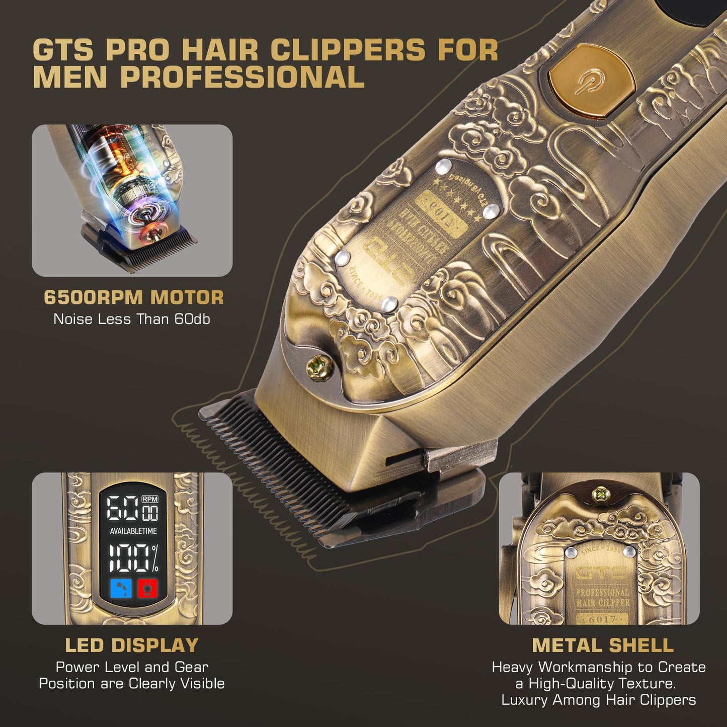 GTSPROProfessional Hair Clippers for Men – Cordless Barber Clippers with LCD Display, Precision Trimmer & Travel Case – Gifts for Men Husband Father