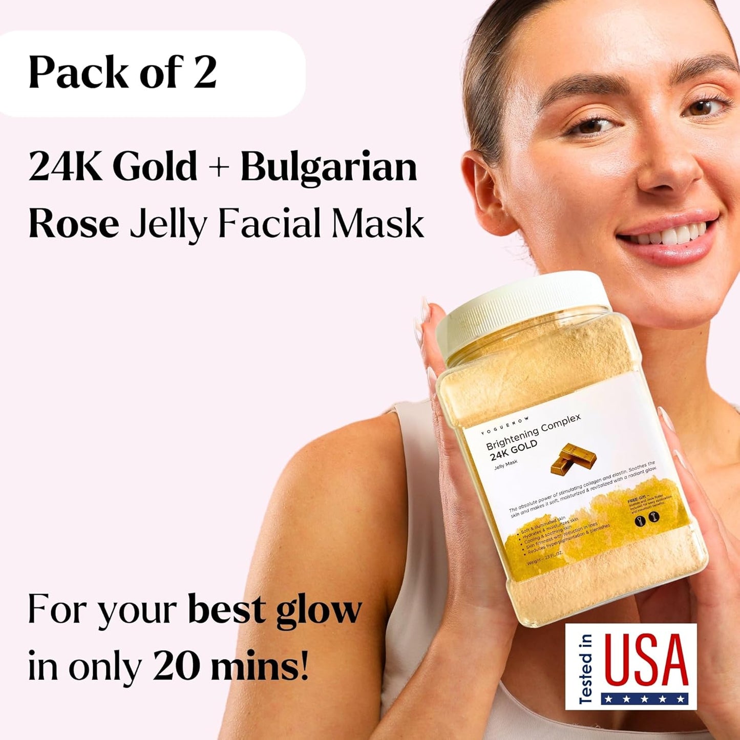 Jelly Face Mask - 24K Gold & Bulgarian Rose Hydrating Hydrojelly Masks | Pack of 2, 46 Oz Jar