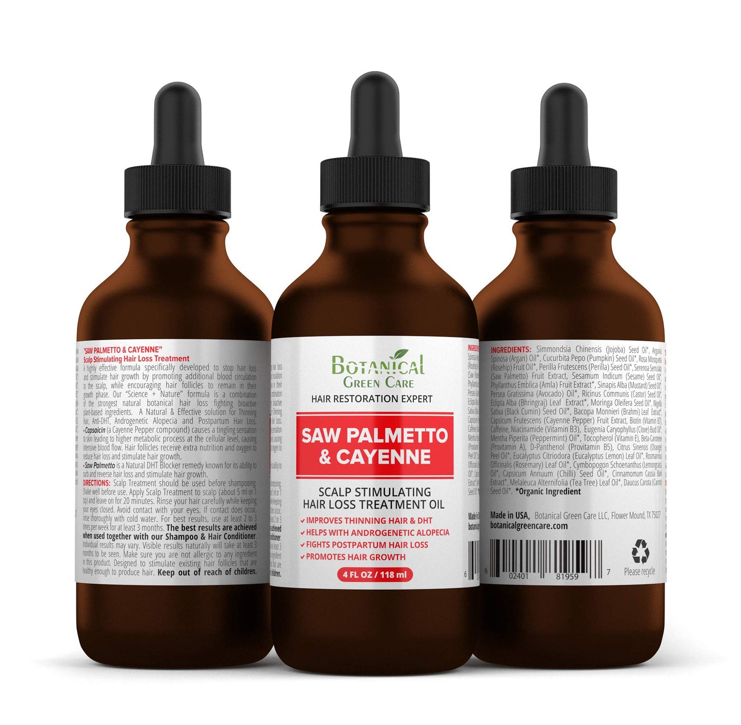 Saw Palmetto & Cayenne Hair Serum, Hair Growth Oil. Made in USA