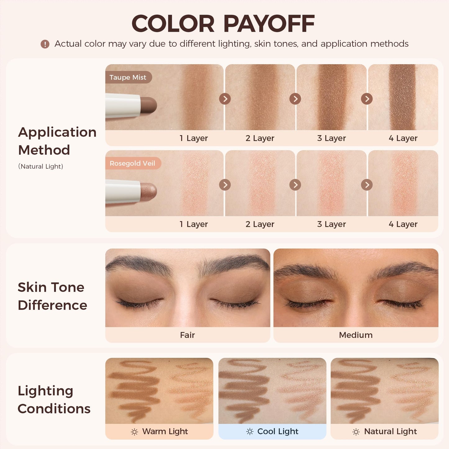 exmiloo Cream Eyeshadow Stick, Taupe Matte & Rose Gold Shimmer Duo