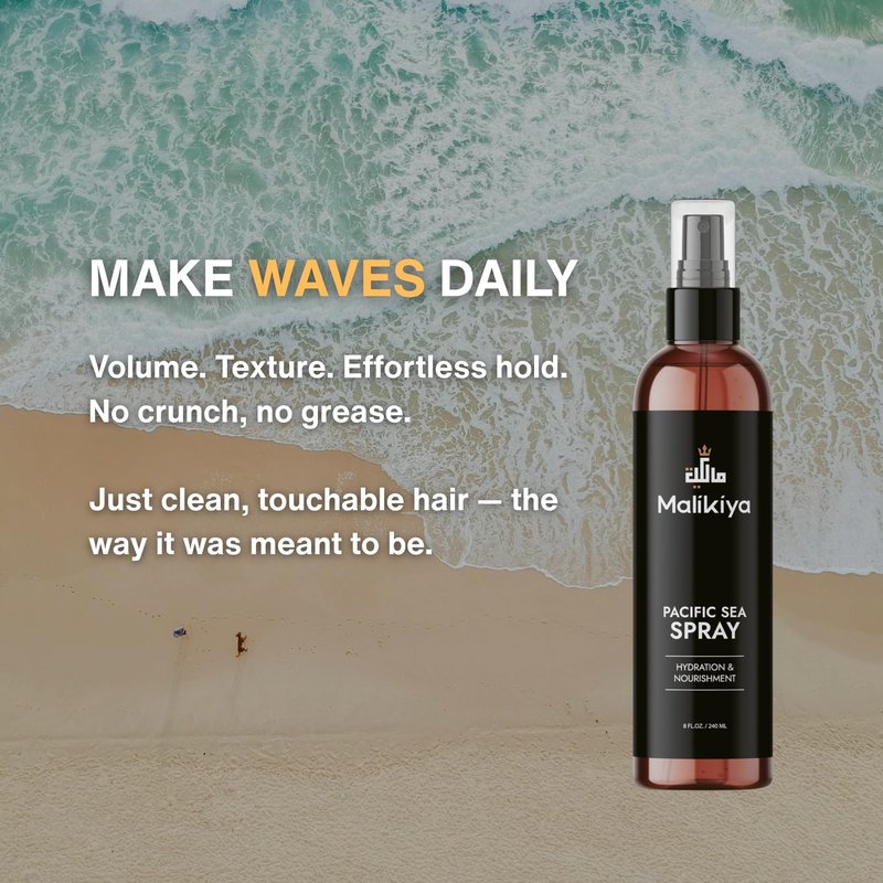 Malikiya Sea Salt Spray for Hair– Beach Waves, Fluffy Textured Hair | Natural, Non-Greasy, No Crunch, Firm Hold | Coconut Water & Sea Kelp | 8 oz