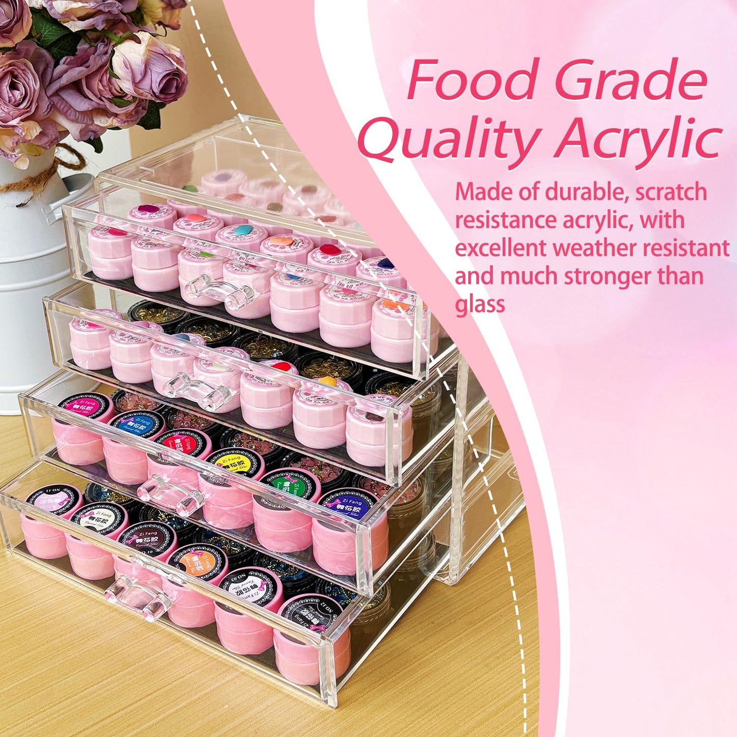 Guolich 4 Tier Nail Art Decoration Storage Box，Acrylic Make Up