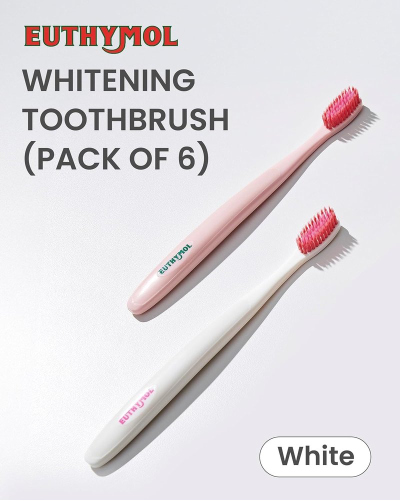 Euthymol Whitening Toothbrush - Premium Soft Bristles for Advanced Plaque Removal | 6 Count, White