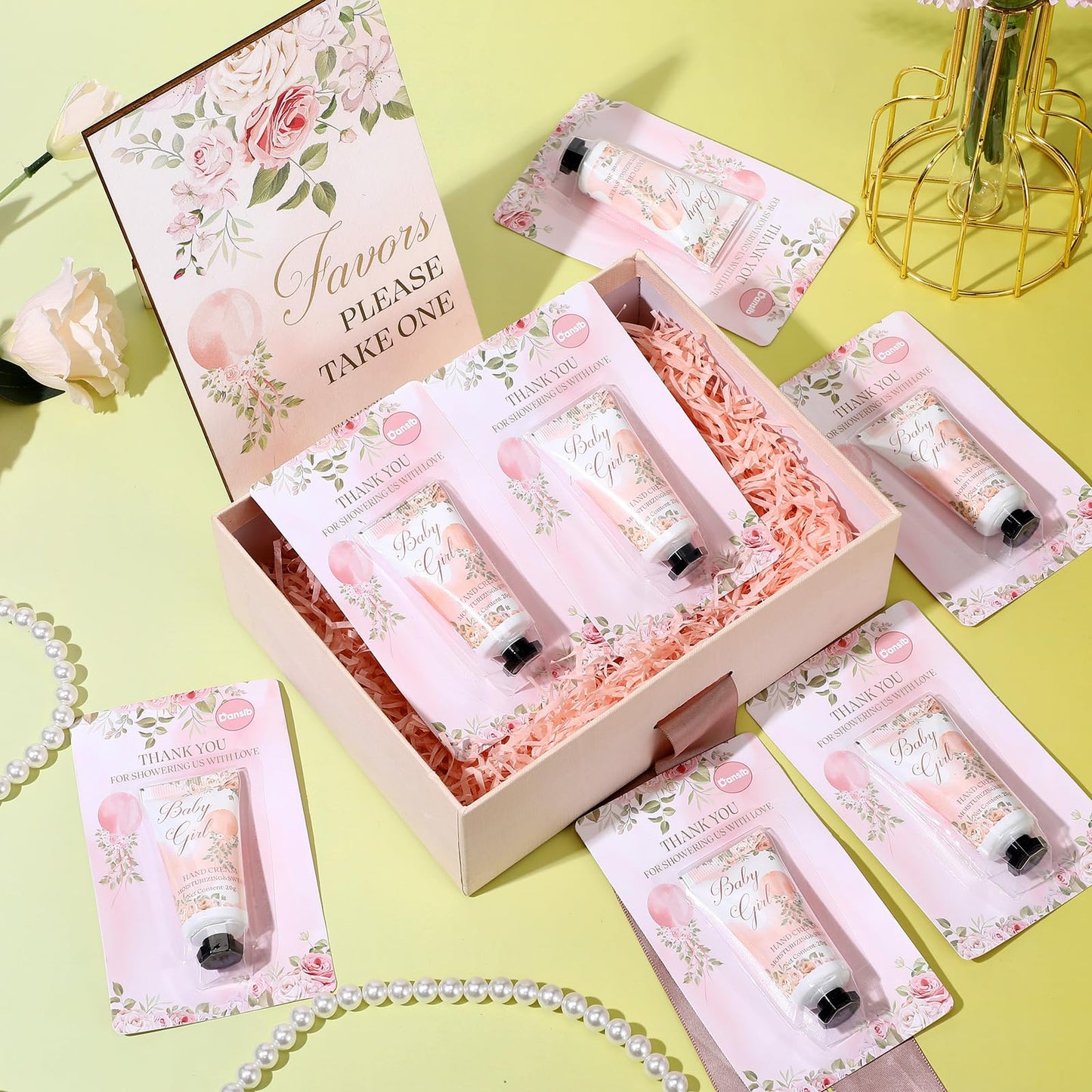 Dansib 30 Pack It's a Girl Baby Shower Hand Cream Baby Shower Favors Games Prizes Party Favors with 1 Wooden Stand for Guests for Gender Reveal Souvenirs, Gift Bags Stuffers