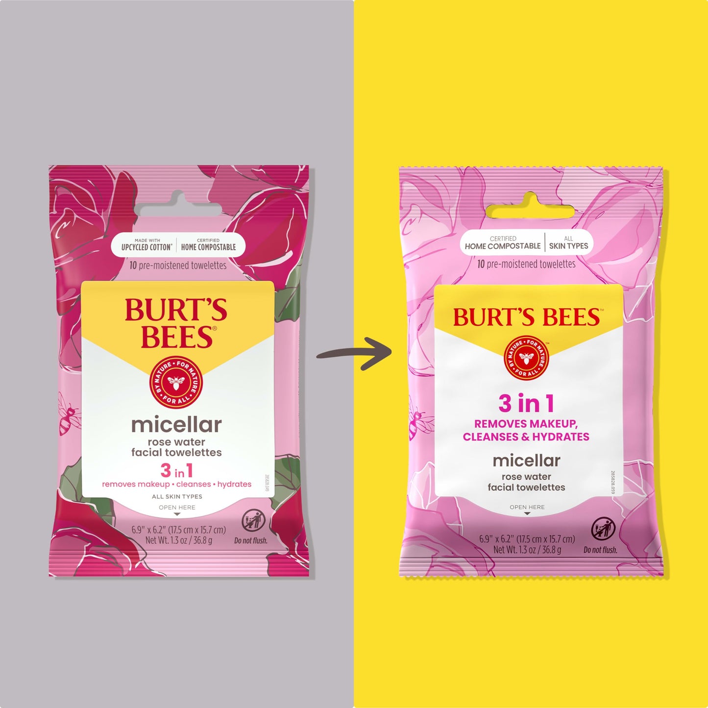 Burt’s Bees Micellar Rose Water Facial Towelettes, 100% Plant Based Cloth; 99% Natural Origin; Remove Makeup, Cleanse, Hydrate; No Greasy, Oily Residue; All Skin Types (Pack May Vary)