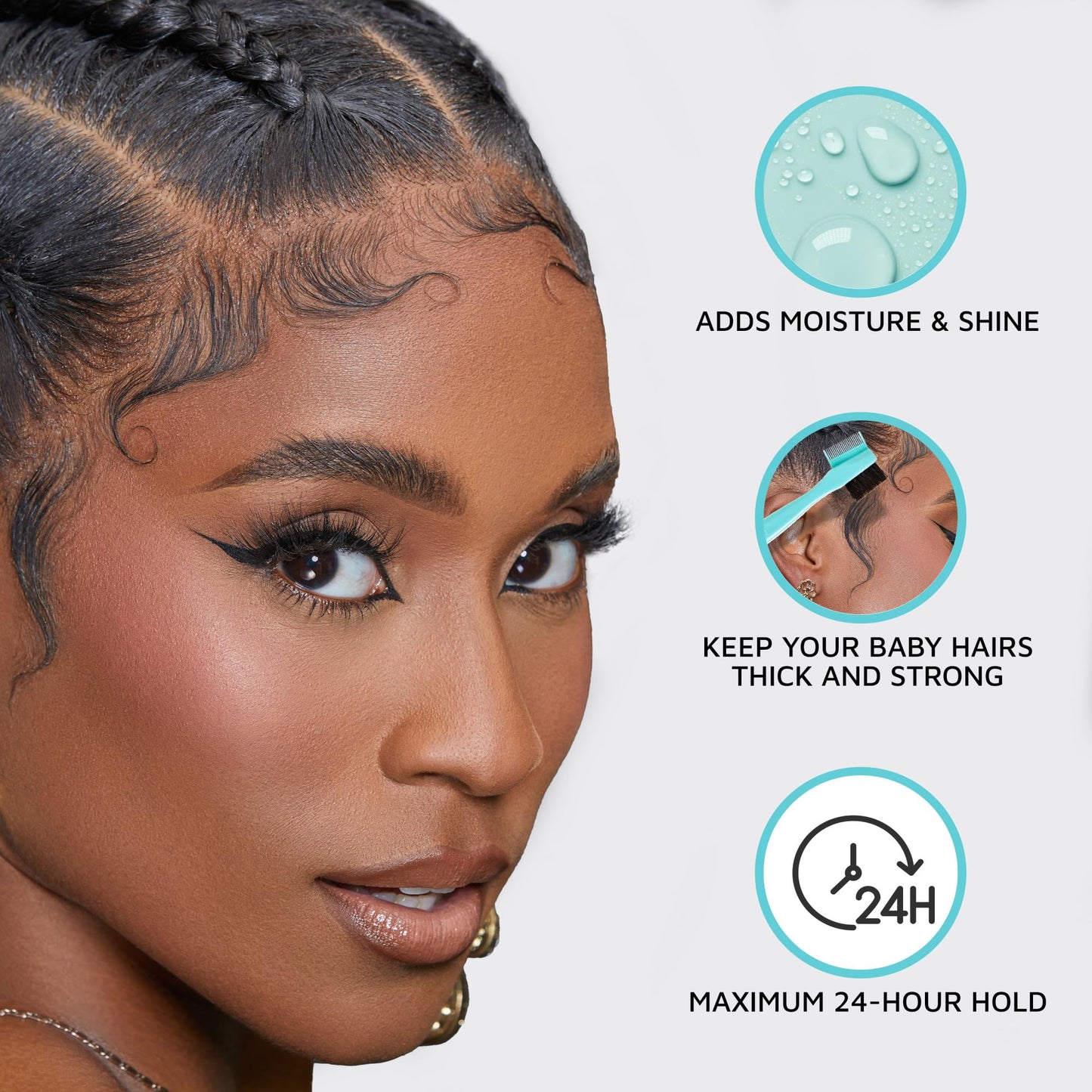 Kiss Colors & Care Maximum Hold Edge Fixer Gel for Curly Hair, Sweet Peach Scent, 1.01 Fl oz/30 ml, Infused with Biotin B7, 24hr Edge Control & Flyaway Hair Tamer, Non-Flaking, Non-Greasy Styling Gel