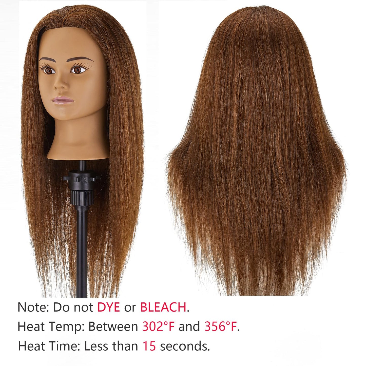 SZCY LLC 100% Human Hair Mannequin Head Hair Styling Training Head Cosmetology Manikin Head Doll Head for Hairdresser with Clamp Holder