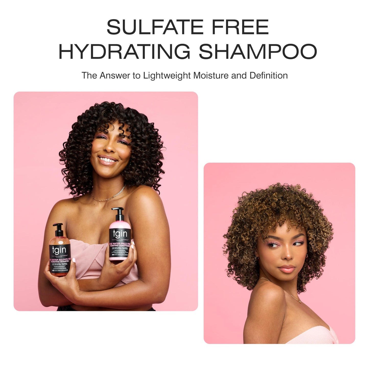 tgin Rose Water Sulfate-Free Hydrating Shampoo – Clarifying Shampoo for Curly, Wavy & Coily Hair – Lightweight Tgin Hair Products for Soft, Shiny, No Frizz Strands – Natural Botanical Formula (13oz)