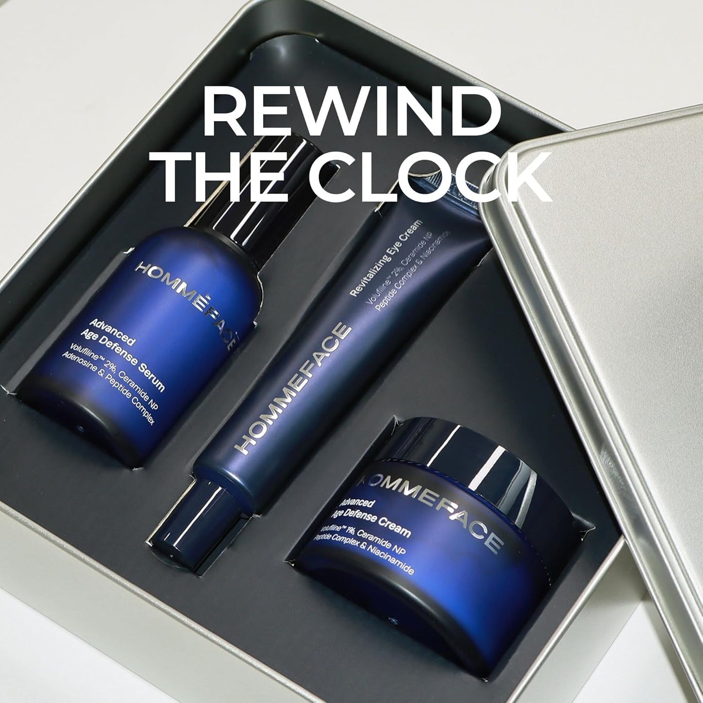 Men’s Advanced Age Defense Anti-Aging Skincare Set - Facial Serum, Eye Cream & Face Cream | Korean Technology, Volufiline, Ceramide, Hyaluronic Acid