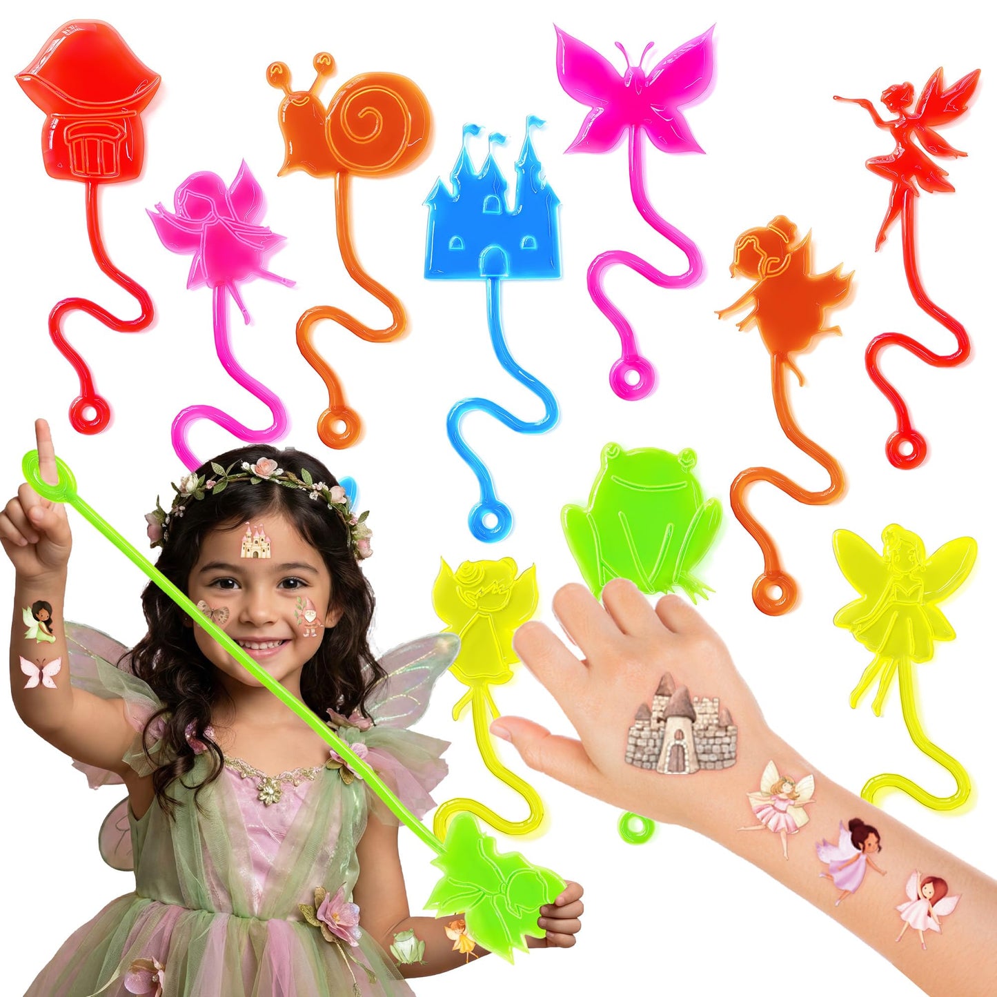 48 PCS Fairy Party Favors for Kids - 24 Temporary Tattoos & 24 Stick Hands