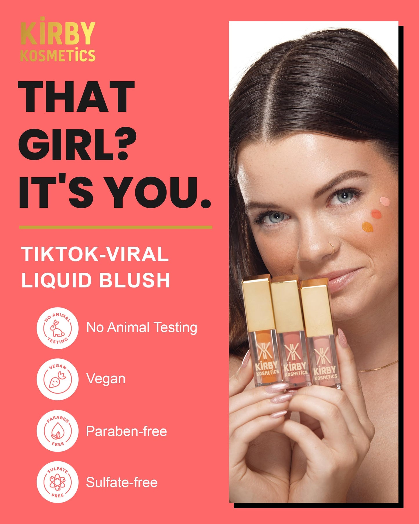 Kirby Kosmetics Liquid Blush - TikTok-Viral Natural Flush Cheek Color with Collagen & Glycerin for Radiant Dewy Glow - Vegan High-Pigment Makeup for Konfident, Beautiful Skin - Konfident