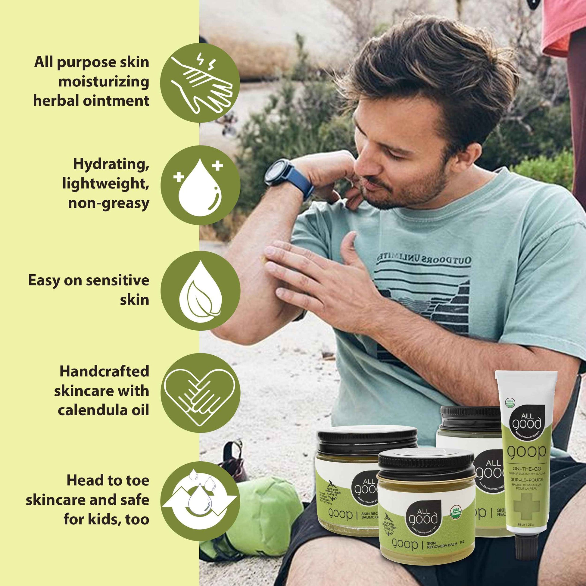 All Good Goop - Organic Skin Relief Balm & Ointment w/Calendula for Dry Skin, Scars, Eczema, Diaper Rash, Bug Bites, Burns, Chapped Lips - Safe for Baby & Sensitive Skin (2 oz)