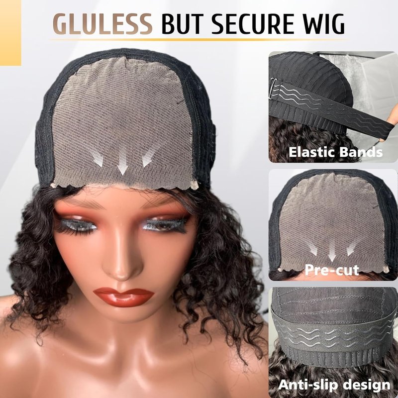 Glueless Human Hair Bob Wig - Pre Plucked Deep Wave Curly 12 Inch | 180% Density Lace Closure for Women
