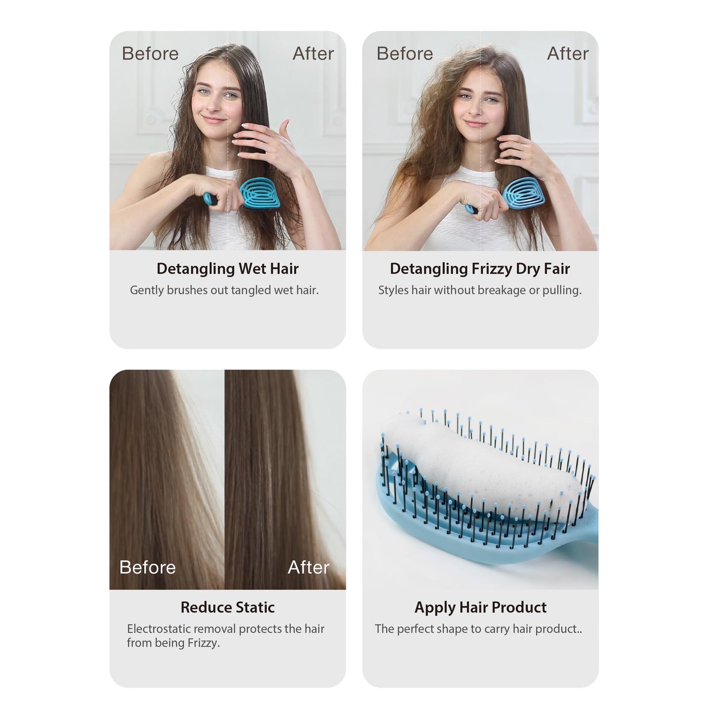 NuWay® C Brush® Scalp Care Detangling Hair Brush – Gentle Scalp Massage & Easy Detangling for Wet or Dry Hair, Everyday Hairbrush for Healthy Looking Hair (Sky Blue)