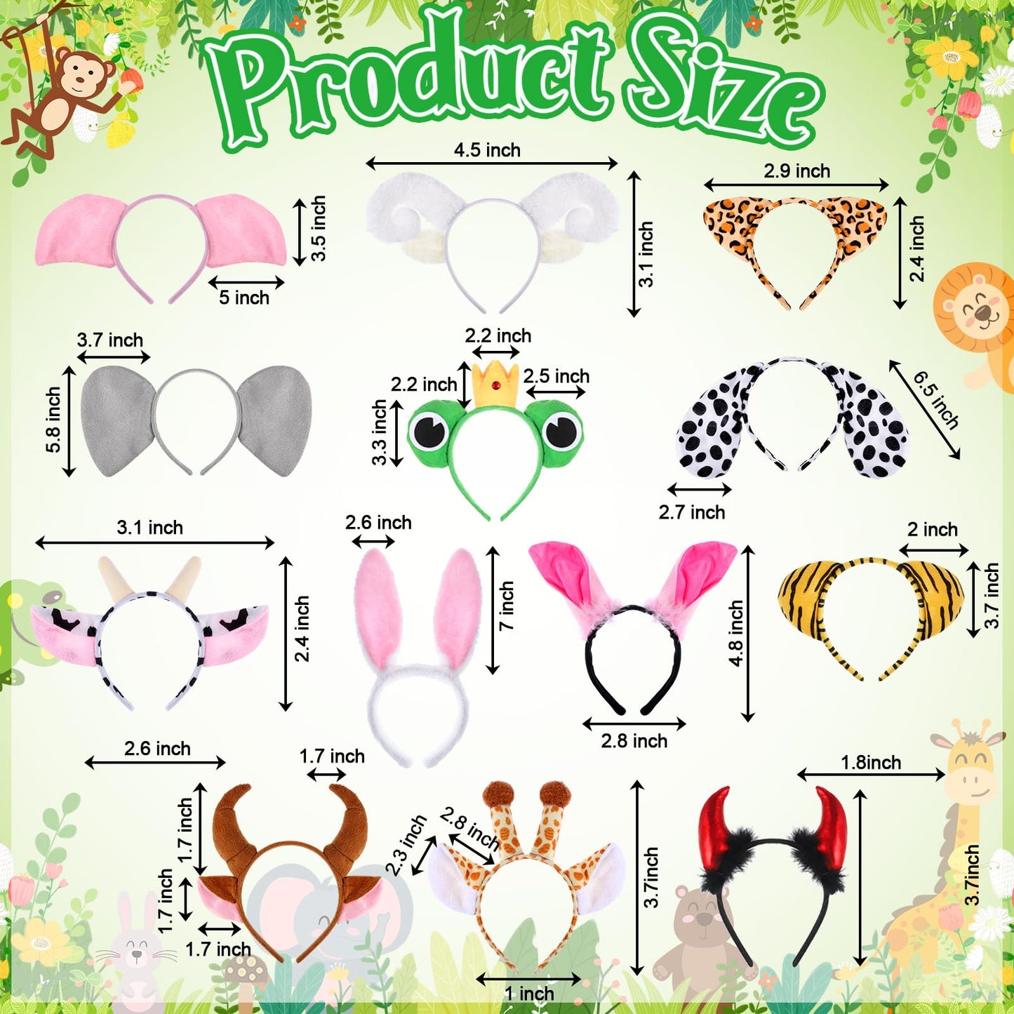 Hoemwarm 35 Pcs Animals Ears Headbands Zoo Jungle Animal Cat Ears Hair Hoop