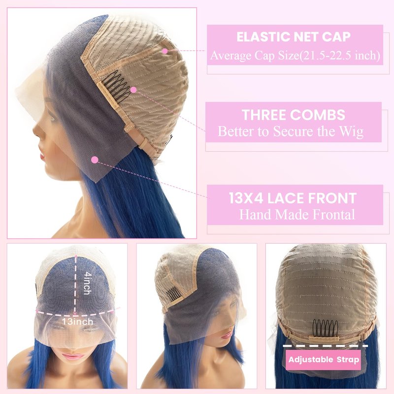 Valiilo 16 Inch Blue Bob Wig Human Hair 13x4 HD Lace Front Wigs Human Hair Pre Plucked with Baby Hair Glueless Bob Wig Human Hair 180% Density