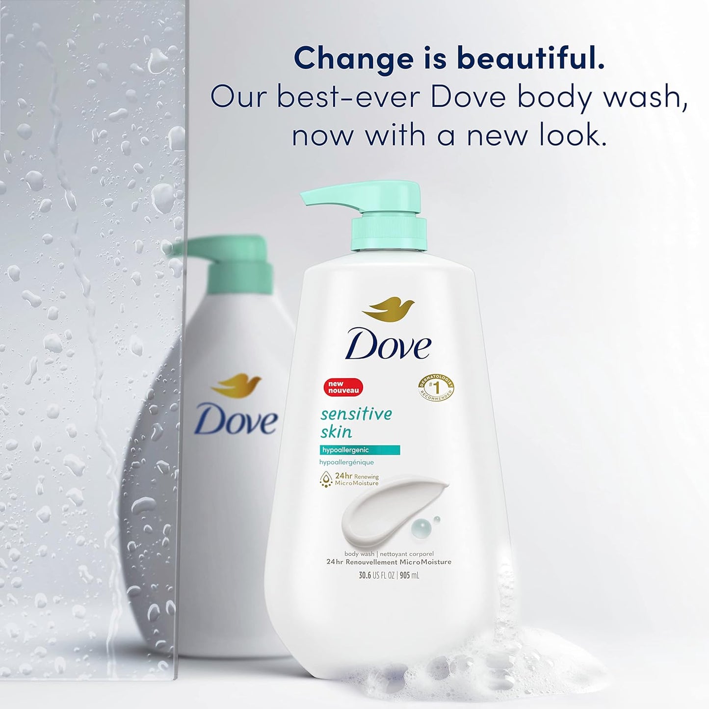 Dove Sensitive Skin Body Wash - Gentle Cleansing Formula | 30.6 Fl Oz (Pack of 3) & Advanced Care Antiperspirant Spray with Pro-Ceramide Technology