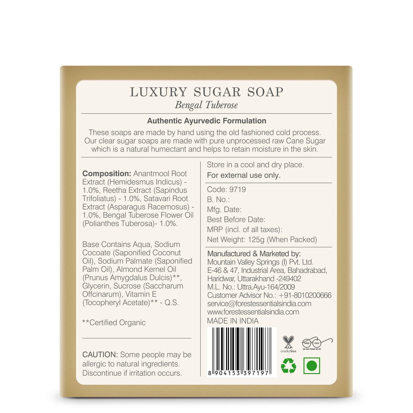 Forest Essentials Luxury Sugar Soap Bengal Tuberose 125g