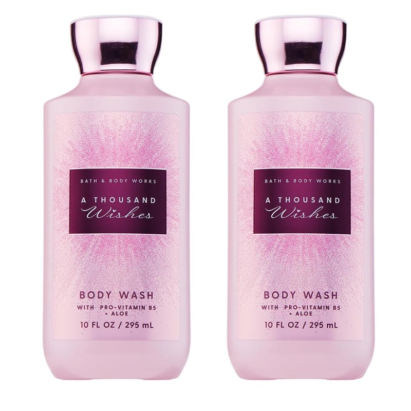 Bath & Body Works A Thousand Wishes Body Wash, Nourishing Cleanser with Pro-Vitamin B5 & Aloe, Prosecco & Peony Scent, Gentle for Daily Use, 10 fl oz - 2 Pack