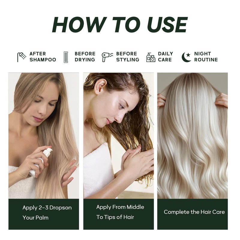 CLEANFULL Botanical Hair Oil for Dry & Damaged Hair, Lightweight Leave-In Hair Serum with Heat Protection, Frizz Control, Shine & Split End Care, Vegan & Cruelty-Free, Paraben & Sulfate Free (2 fl oz)