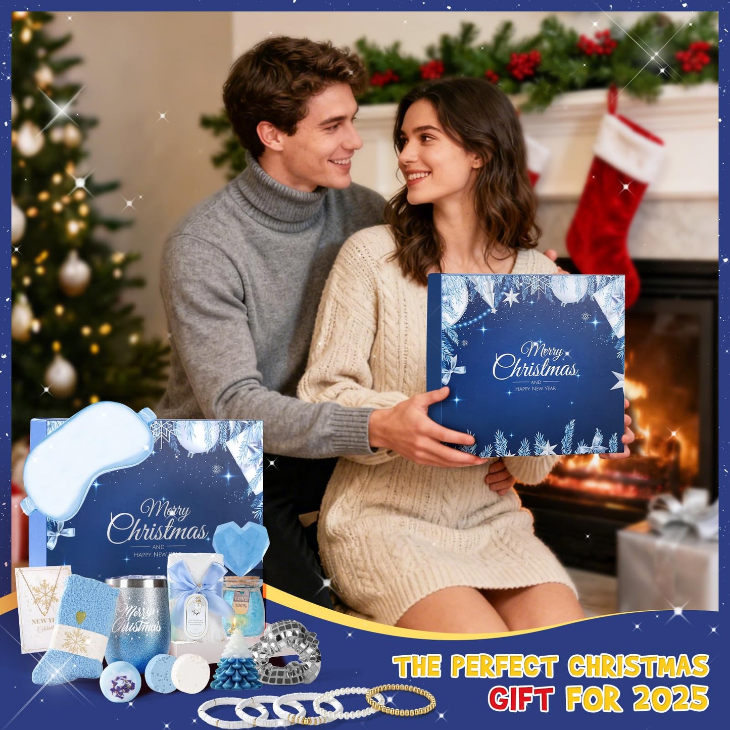 Joyliss Christmas Gift Baskets for Women, Christmas Advent Calendars 2025 for Adult Women and Teen Girls, Luxury Spa Self Care Christmas Gifts Basket Countdown Calendar for Mom Wife Girlfriend Blue