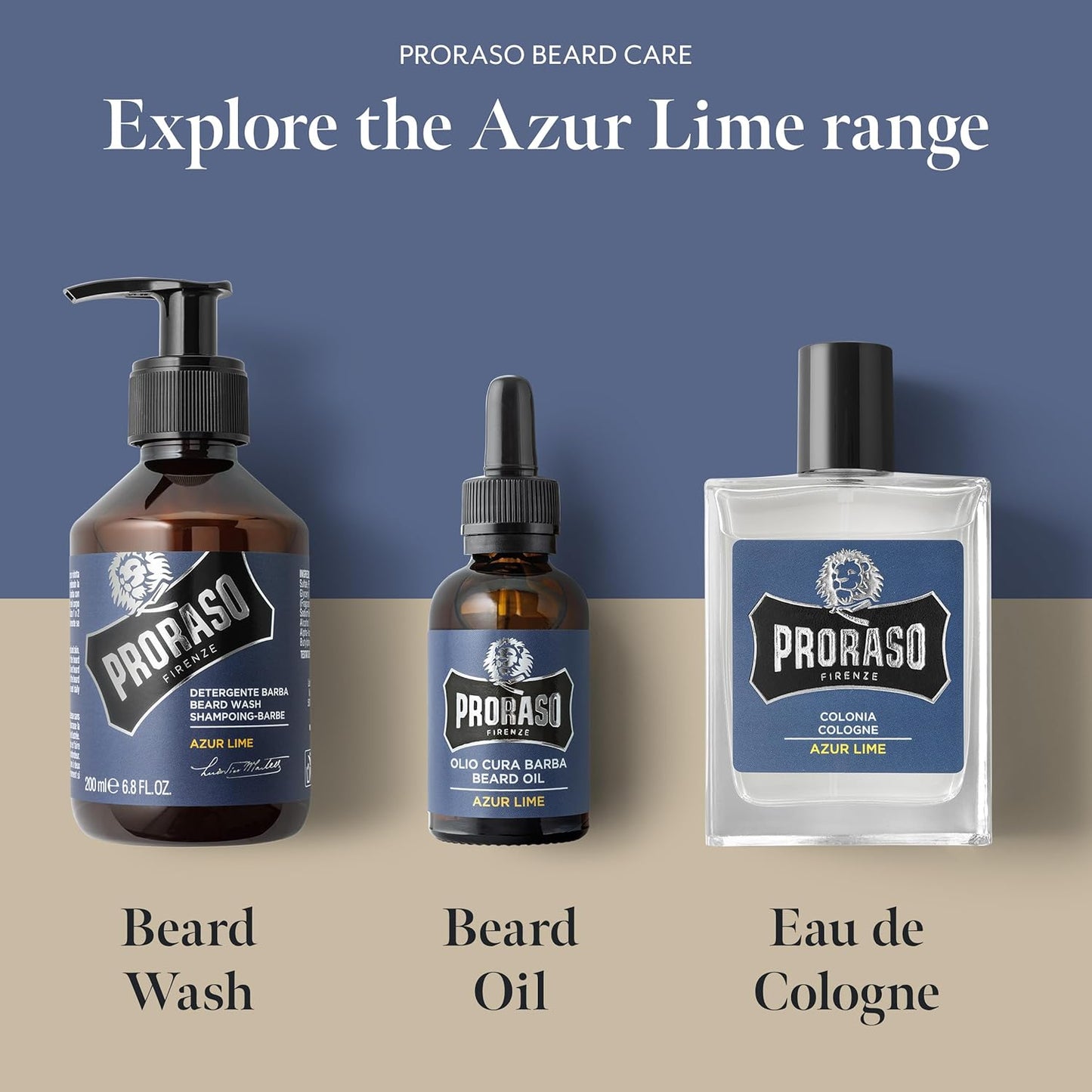 Proraso Azur Lime Cologne - Fresh Citrus Eau de Cologne for Men | Mint, Lemon, Orange & Musk - 3.4oz