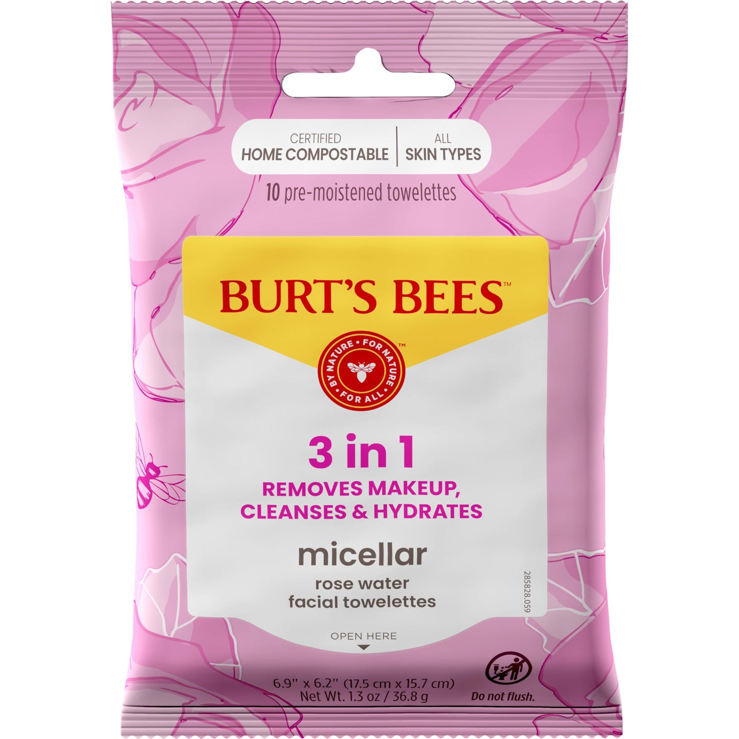 Burt’s Bees Micellar Rose Water Facial Towelettes, 100% Plant Based Cloth; 99% Natural Origin; Remove Makeup, Cleanse, Hydrate; No Greasy, Oily Residue; All Skin Types (Pack May Vary)