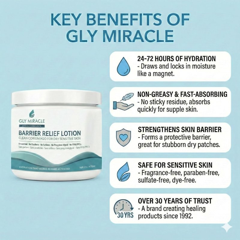 GLY MIRACLE Moisture Lotion - Professional-Strength Glycerin Hydration for Severely Dry, Cracked Skin | Fragrance-Free, 16 oz Jar