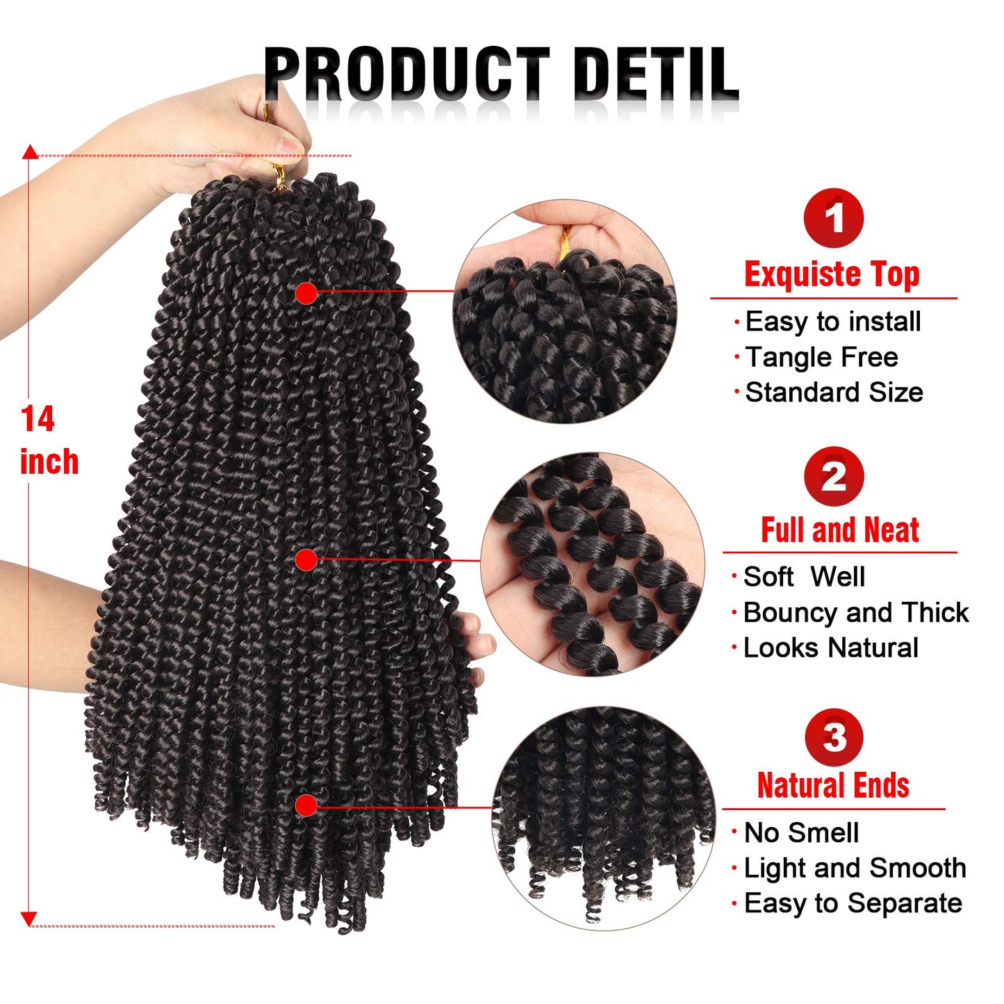 14 Inch Spring Twist Crochet Braids Hair for Butterfly Locs Bomb Twist Crochet Hair Beyond Beauty Ombre Colors Synthetic Fluffy Hair Extension 3 Packs 30 Strands 190g/Pack(14 Inch, #4)