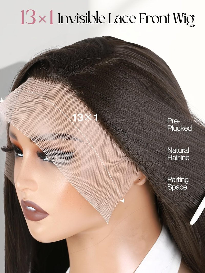 WIGER Copper Brown Straight Lace Front Wig Long 28 Inch Pre Plucked Hairline Wig for Women Natural Looking Synthetic Straight Wig for Daily Halloween Costume Party
