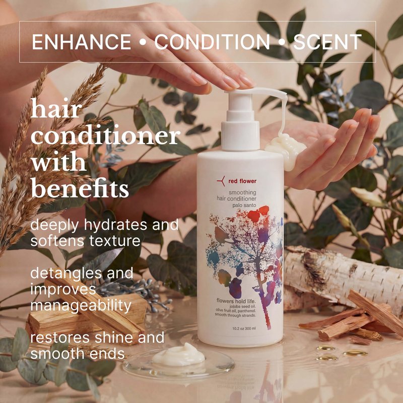 Red Flower Palo Santo Smoothing Hair Conditioner – Vitamin-Rich Moisture & Frizz Control Treatment for All Hair Types, Vegan & Sulfate-Free 10 oz