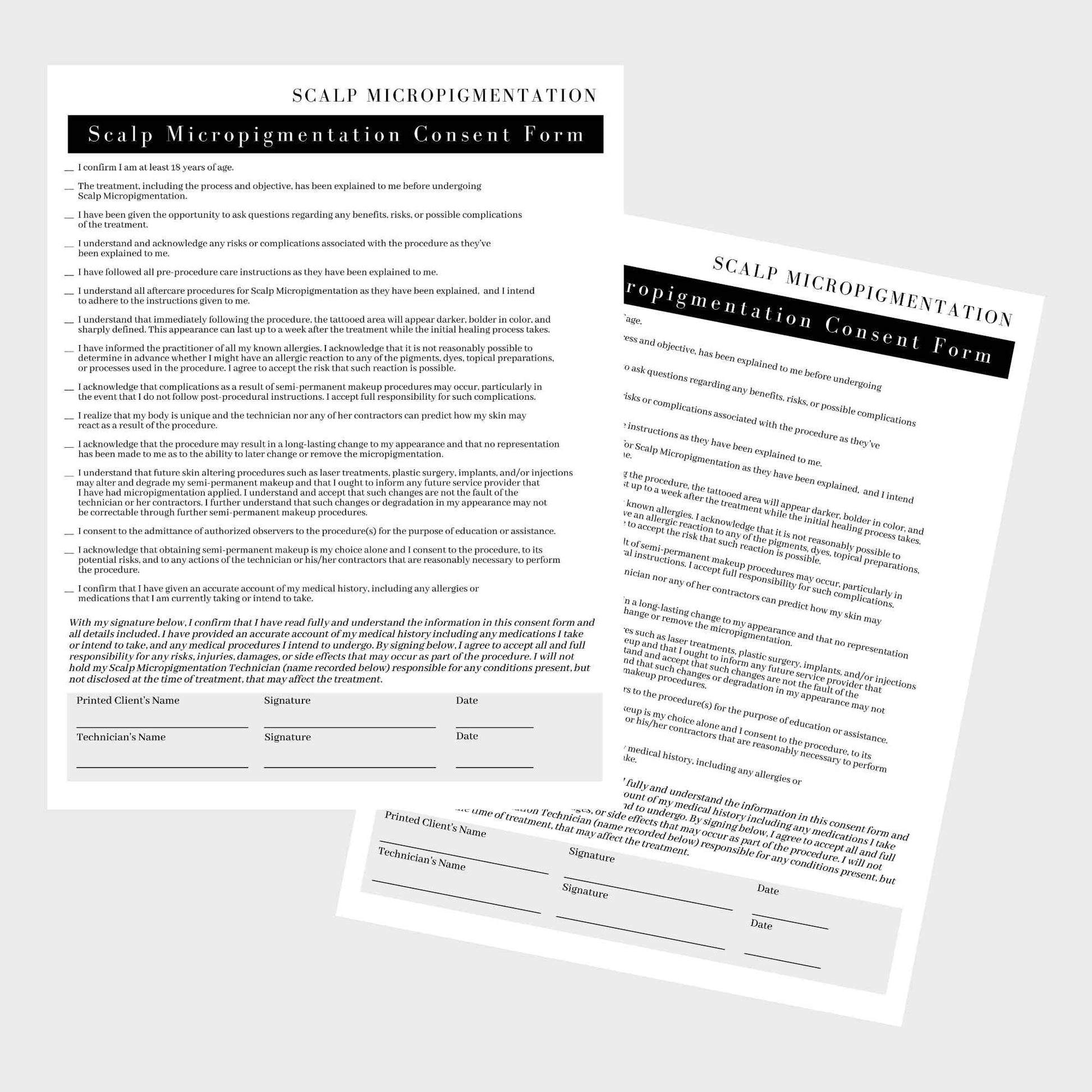 Scalp Micropigmentation Client Intake Forms: Intake,Consent,Consultation and Aftercare Forms | 75pk 25 of Each | for PMU Scalp Tattoo Professional Pigmentation 8.5 x 11” in Forms, Black and White