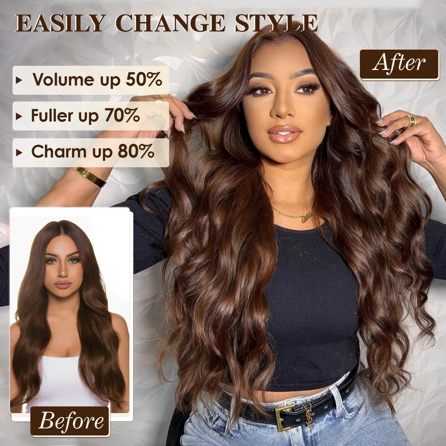 DOULKIKE Clip In Hair Extensions 22 Inch Wavy 4PCs Heat Resistant Synthetic Set (200g Thick) for Daily Use, Undetectable Volume Tangle Free #9 Color