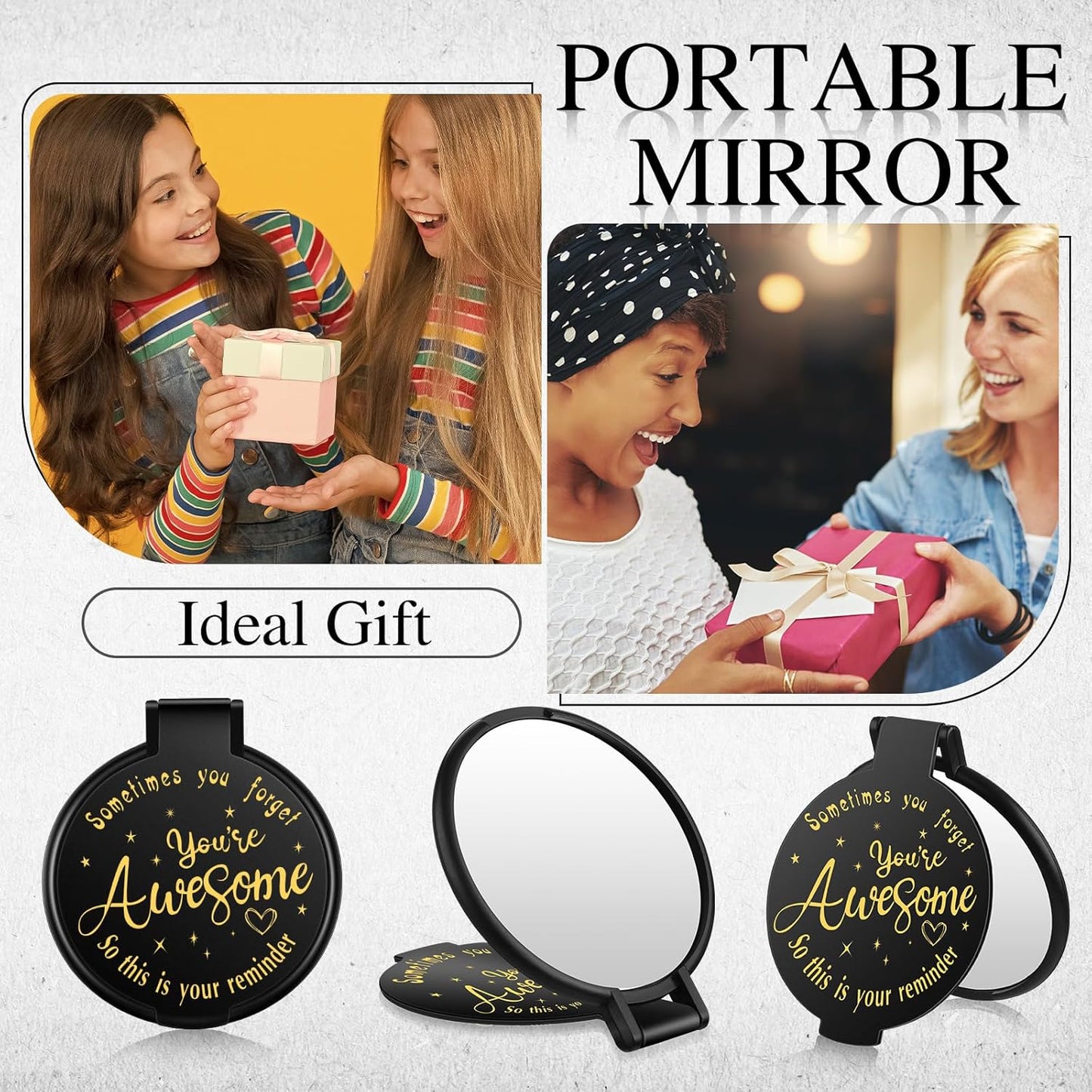 Inspirational Compact Mirror - 100 Pcs Mini Round Purse Mirrors for Women | Perfect Gifts for Mother's Day & Weddings (Black)