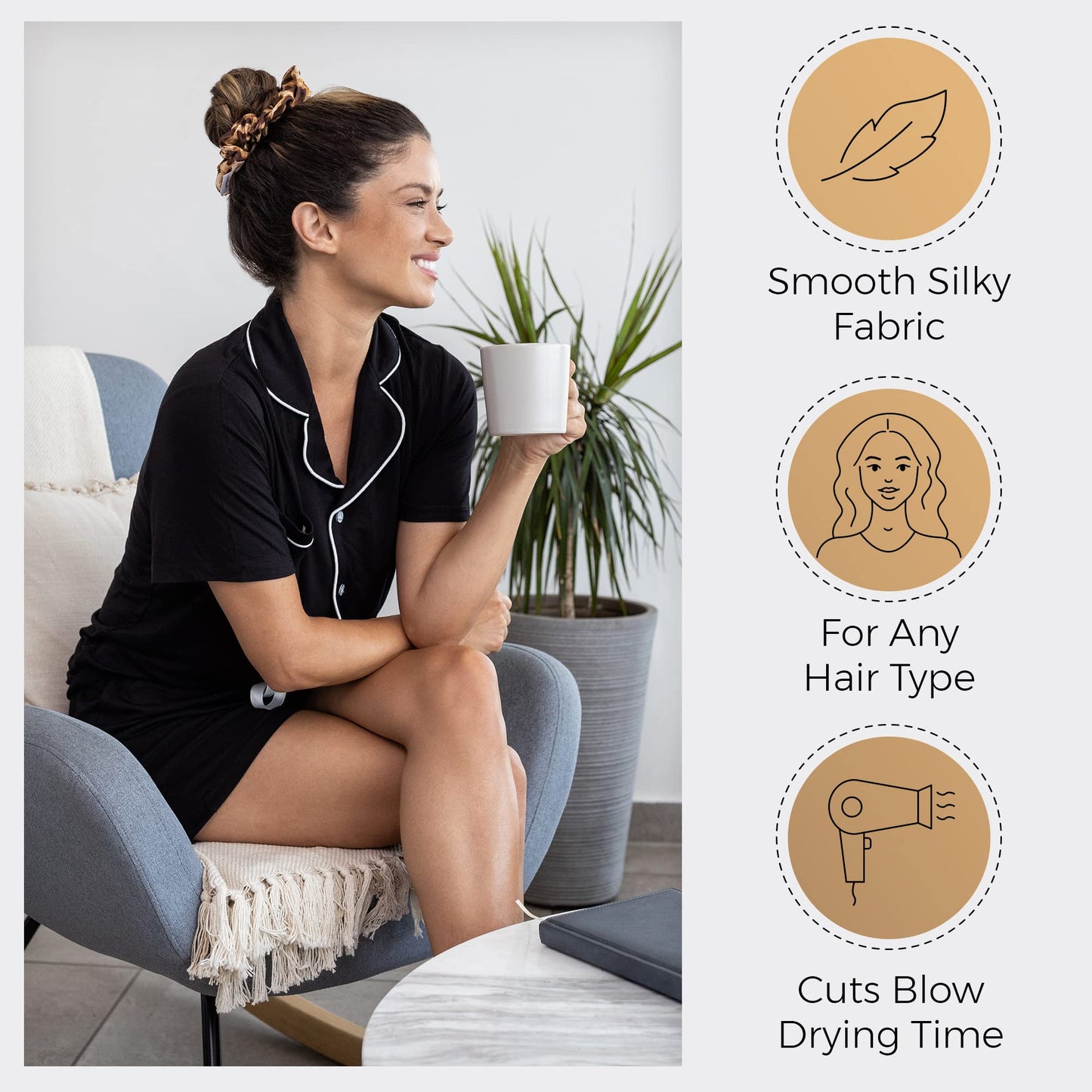 THE PERFECT HAIRCARE Microfiber Hair Towel Wrap + 2 Smooth Large Hair Drying Tie for Wet Hair - Anti-Frizz, Gentle, Super Absorbent Hair Scrunchies for Women - Also Use as a Face Washing Wristband